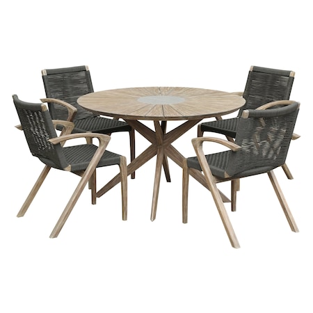 Armen Living Sachi and Nabila Outdoor 5 Piece Light Eucalyptus and Concrete Dining Set 840254333383